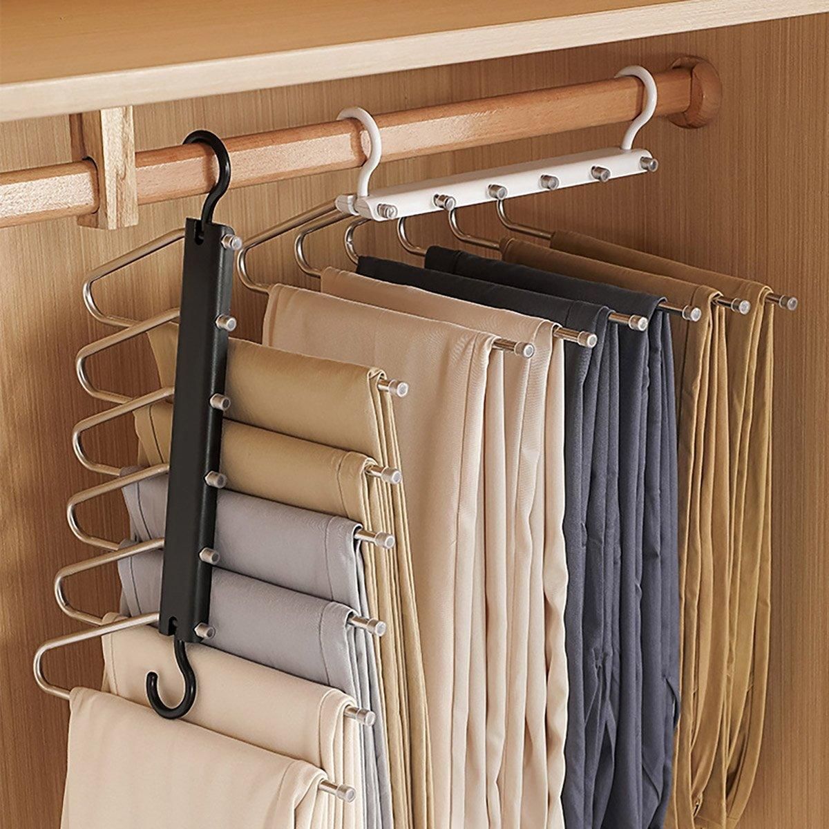 Stainless Steel Multi-Layer Pants Rack Folding Telescopic Anti-Slip Clothes Rack - White — image 5