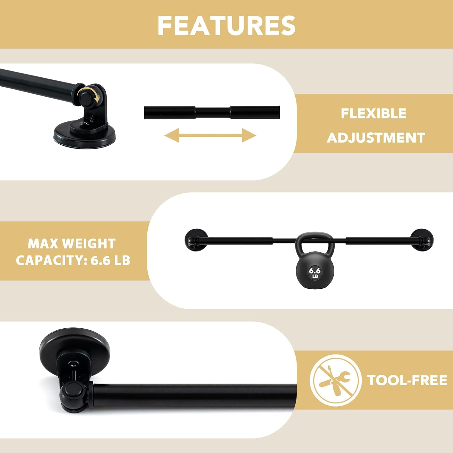 1 PACK Magnetic Curtain Rods for Metal Doors 16" to 28", 1/2 Inch Diameter Adjustable French Door Rod Classroom Whiteboard Cafe Towel Bar Holder, Black 16"-28" β image 6