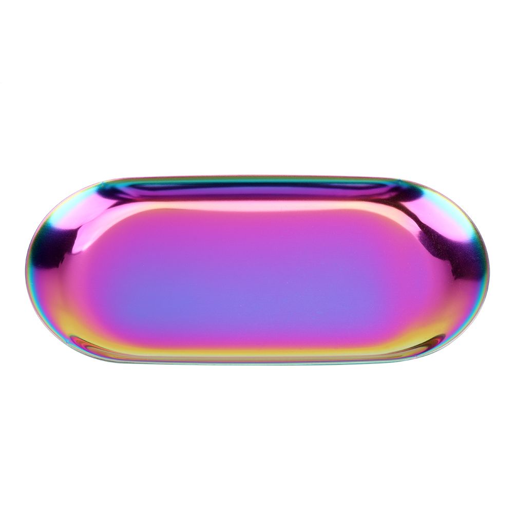 Nordic Style Stainless Storage Tray Cosmetics Jewelry Cake Plate for Office Desks(Rainbow S) โ image 4