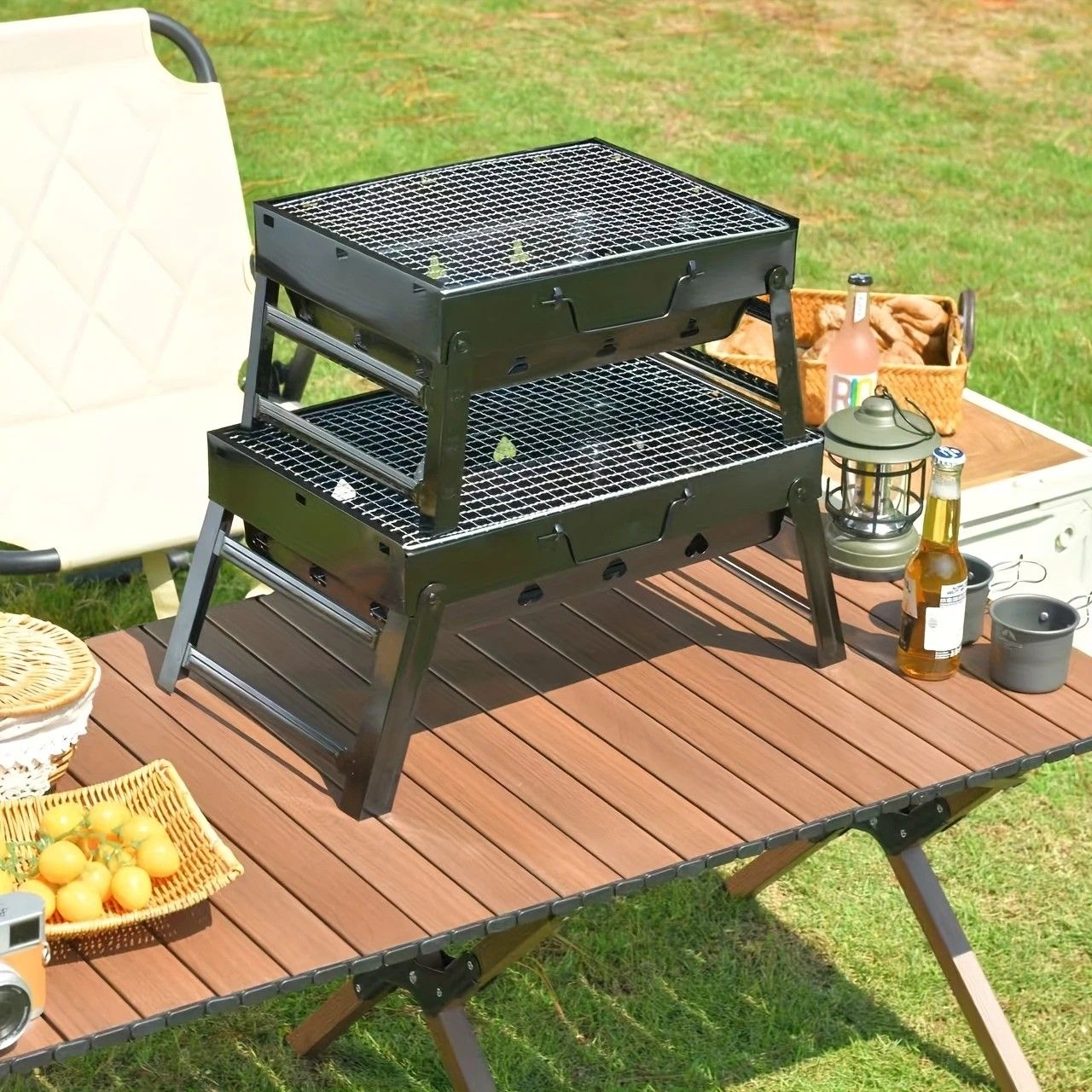Weekend Essential Portable Foldable BBQ Grill Home & Camping Heavy Duty Steel No Assembly Required(Grand Kurogane.) — image 4