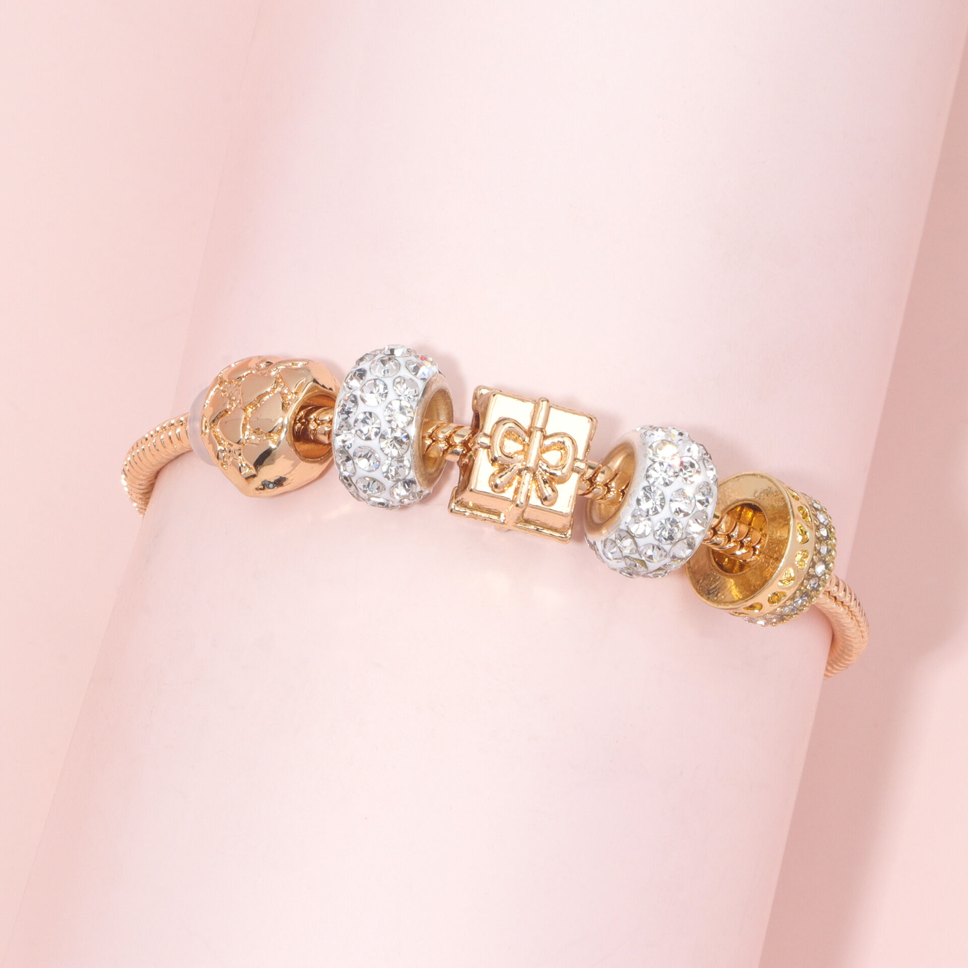 Rose Gold Crystal & Heart Charm Bracelet(rose gold,16cm) โ image 3