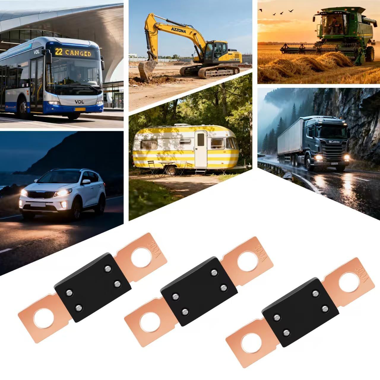 3Pcs High Current Bolt-on Fuses,300 Amp Fuses for Cars,Buses,Trucks,Construction Vehicles,Boats,Caravan Cars โ image 6