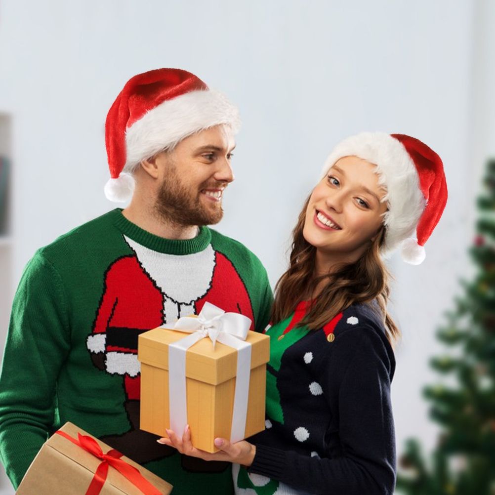 LED Christmas Hat Light Up Plush Santa Hat Christmas Costume Props Holiday Party Supplies — image 3