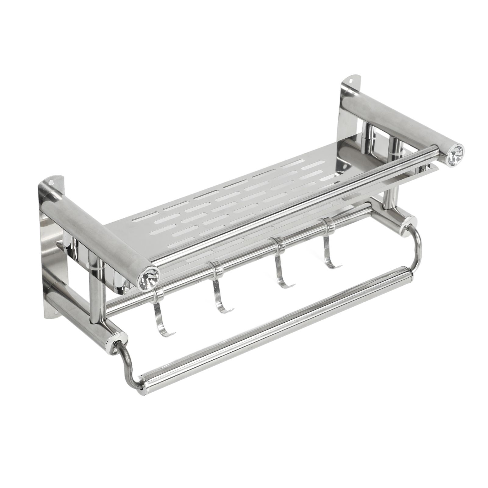 15.7in Bathroom Shelf Wall Mounted 201 Stainless Steel Waterproof Corrosion Prevention Towel Rack with Hooks for Shower โ image 5
