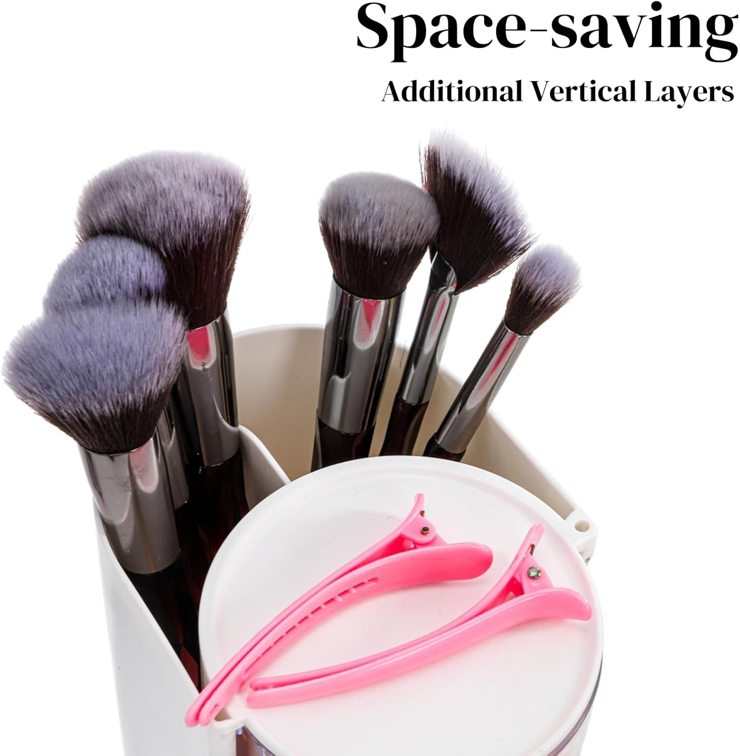 2 Pack Hair Brush Holders, 3-layer Rotatable Tie Organizer, Clear Acrylic Accessories Storage Box for Girls, Bathroom Makeup Container Case Headband Bow Clip — image 5