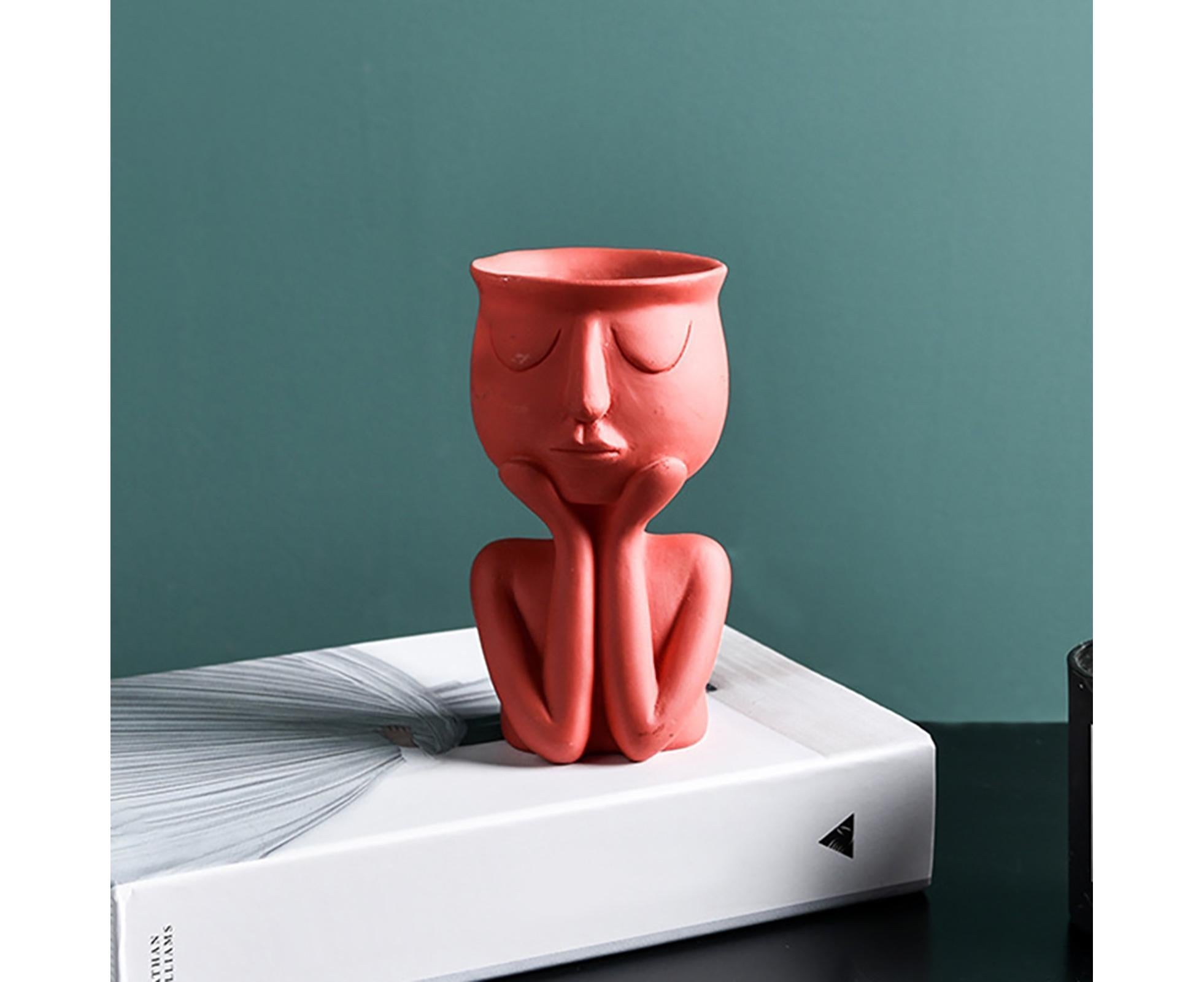 Human Think Face Ceramic Home Plants Flower Pot Vase Planter Tabletop Decoration-Red โ image 6