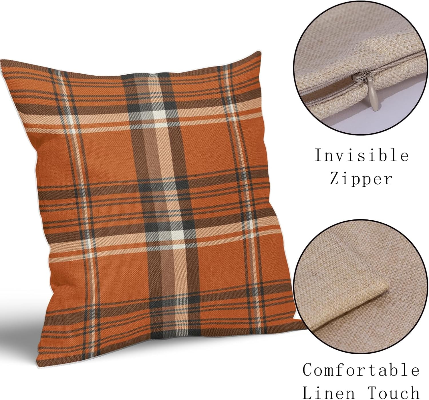 2 Pack Fall Plaid Pillow Covers, Buffalo Tartan Decorative Cushion Cases for Couch, Sofa and Bed, 18 × 18, Burnt Orange Blue — image 2
