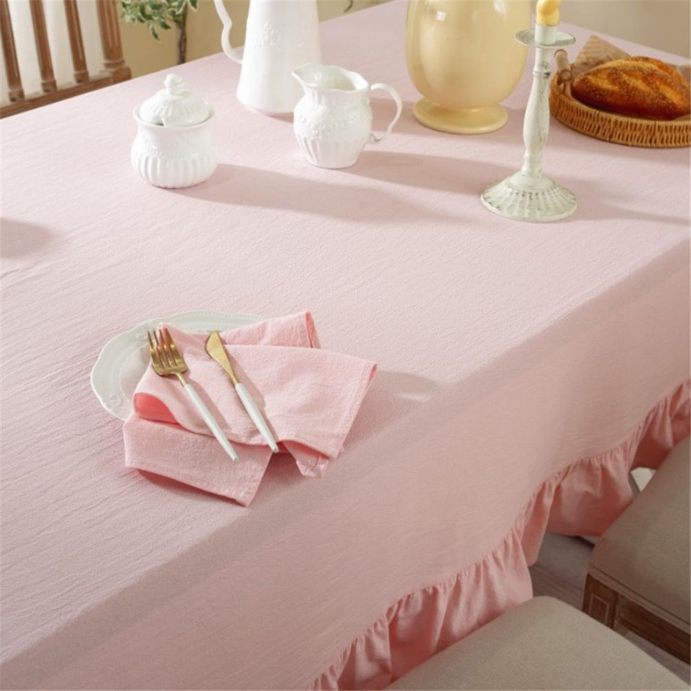 Solid Color Ruffled Tablecloth Cotton Rectangular Square Table Cover Decoration for Kitchen Dinning(pink) — image 5