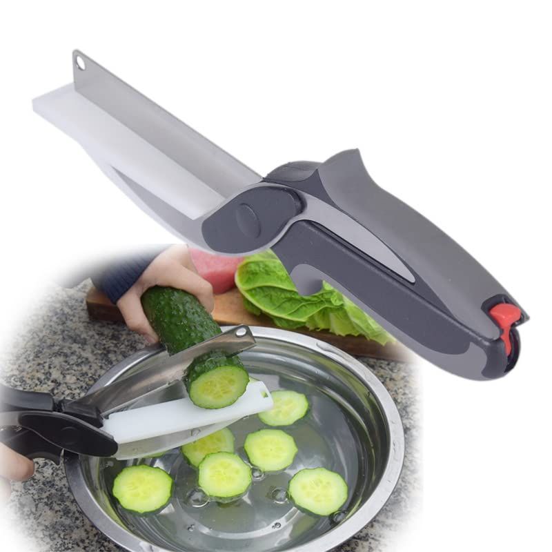 Food Cutter Salad Scissors, Quick Vegetable Slicer with Cutting Board, Multi Functional and Detachable Food Cutter Choppers