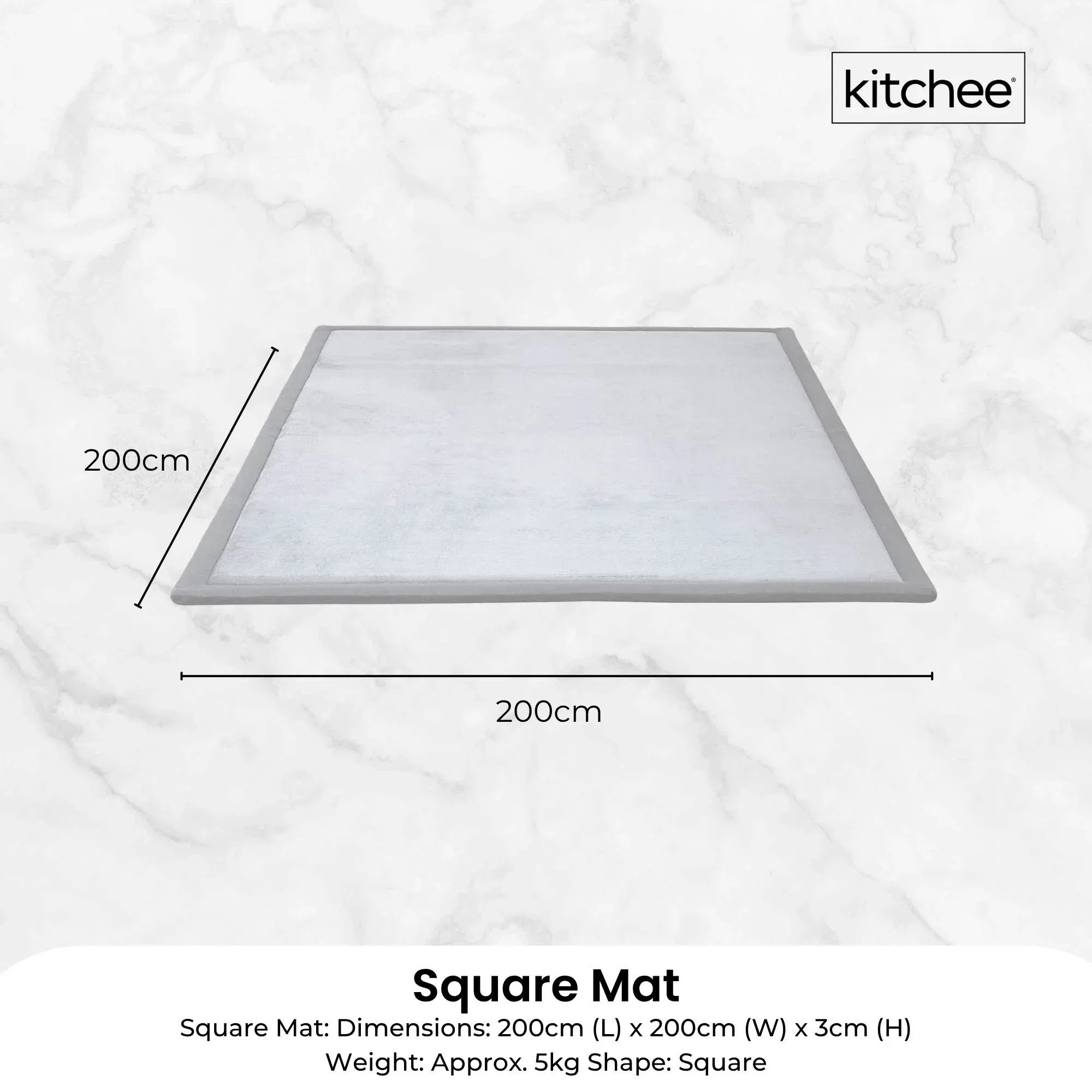 Kitchee Foam Floor Mat 200x200cm - Padded Thick Soft Tatami Style Rug Grey — image 5