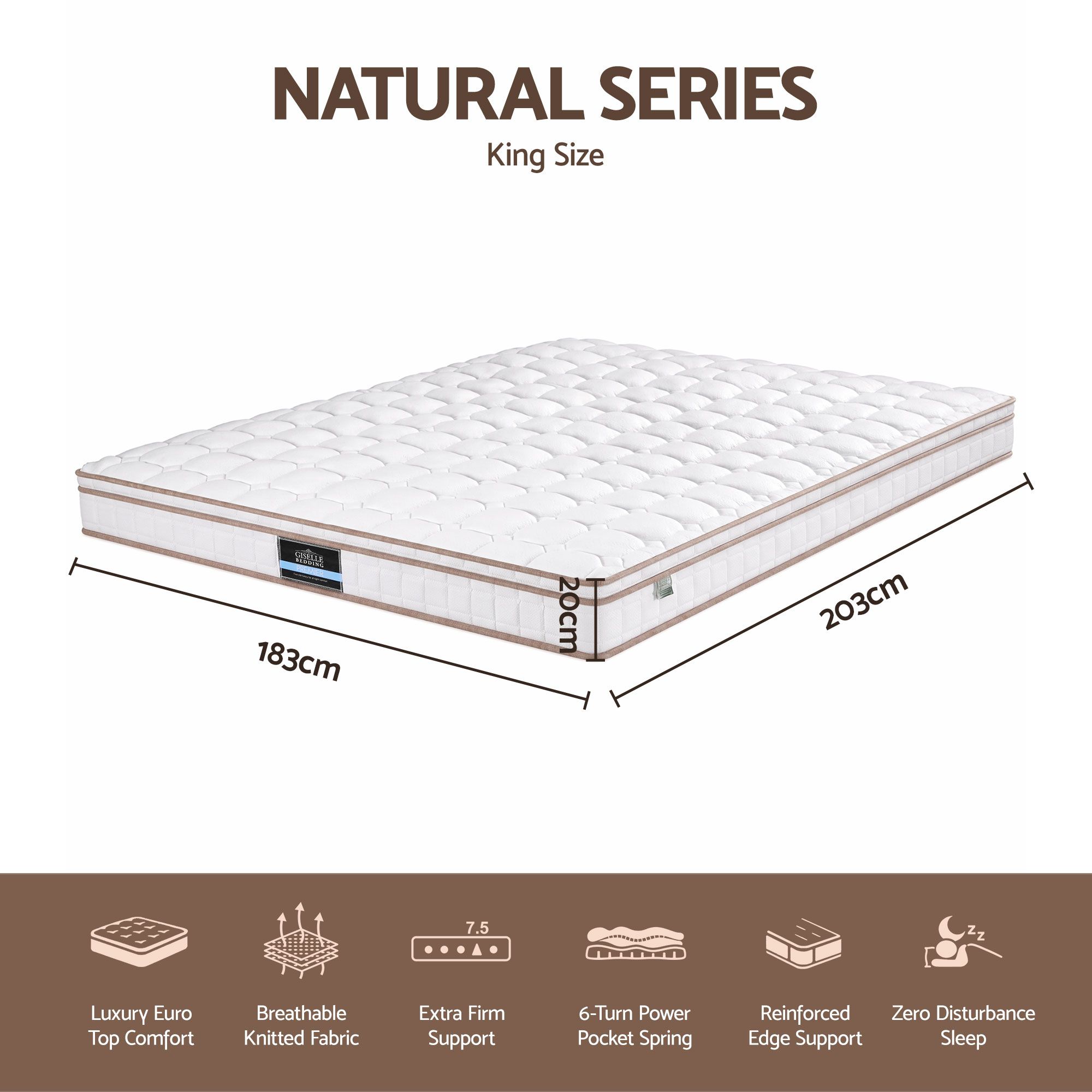 Giselle 20cm Firm King Mattress Pocket Spring for Bedroom or Guest Room โ image 2