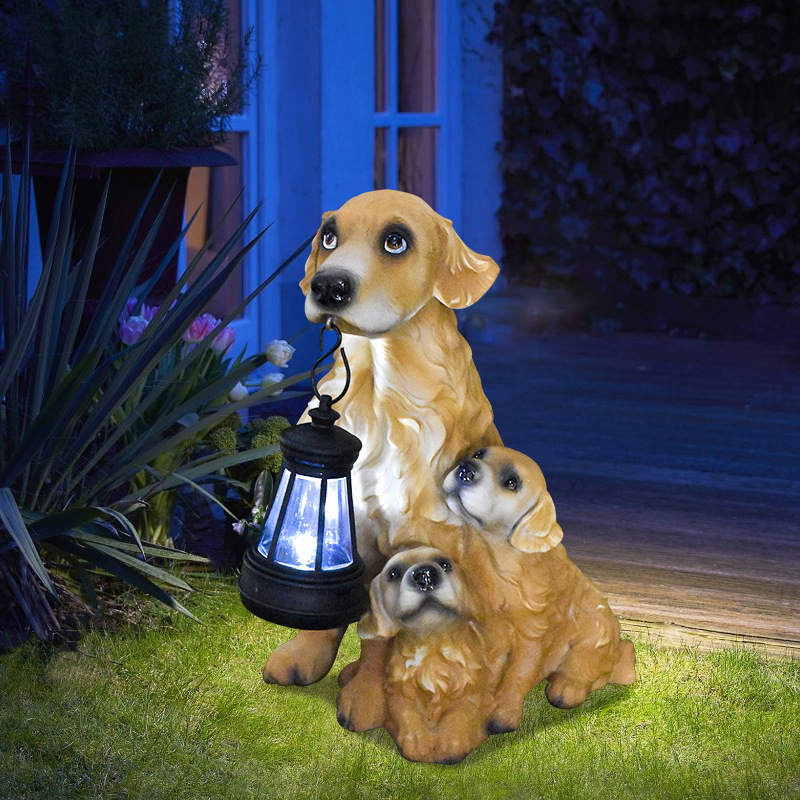 Solar Dog Garden Statue with Lantern Waterproof Resin Puppy Ornament for Outdoor Patio Pathway Backyard Decoration Australian Pet Lovers(A) — image 3
