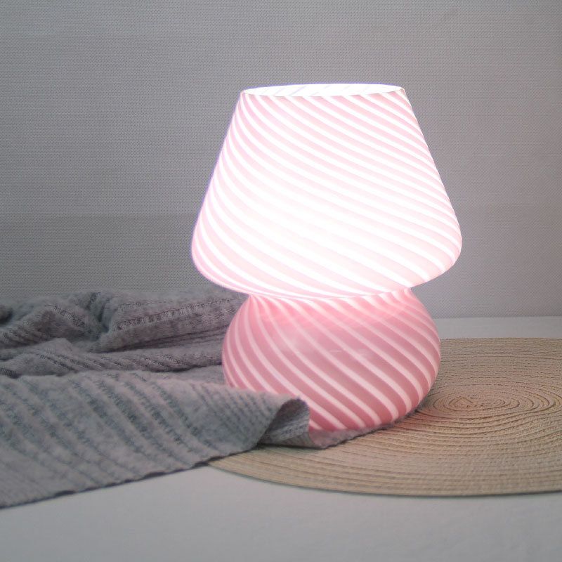 Pink Striped Retro All Glass Mushroom Table Lamp (2 Pack) - American Style Creative Bedside Nightstand Ambient Light, AU Plug with 3-Color Switching โ image 2