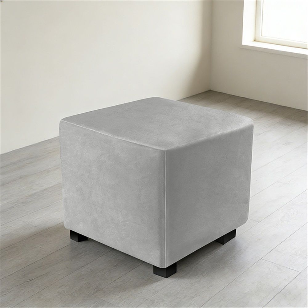 Stretch Cover Velvet Small Square Footstool Cover Pouffe Protector Covers, for Square Leather/Fabric Footstool,(light gray M) — image 2