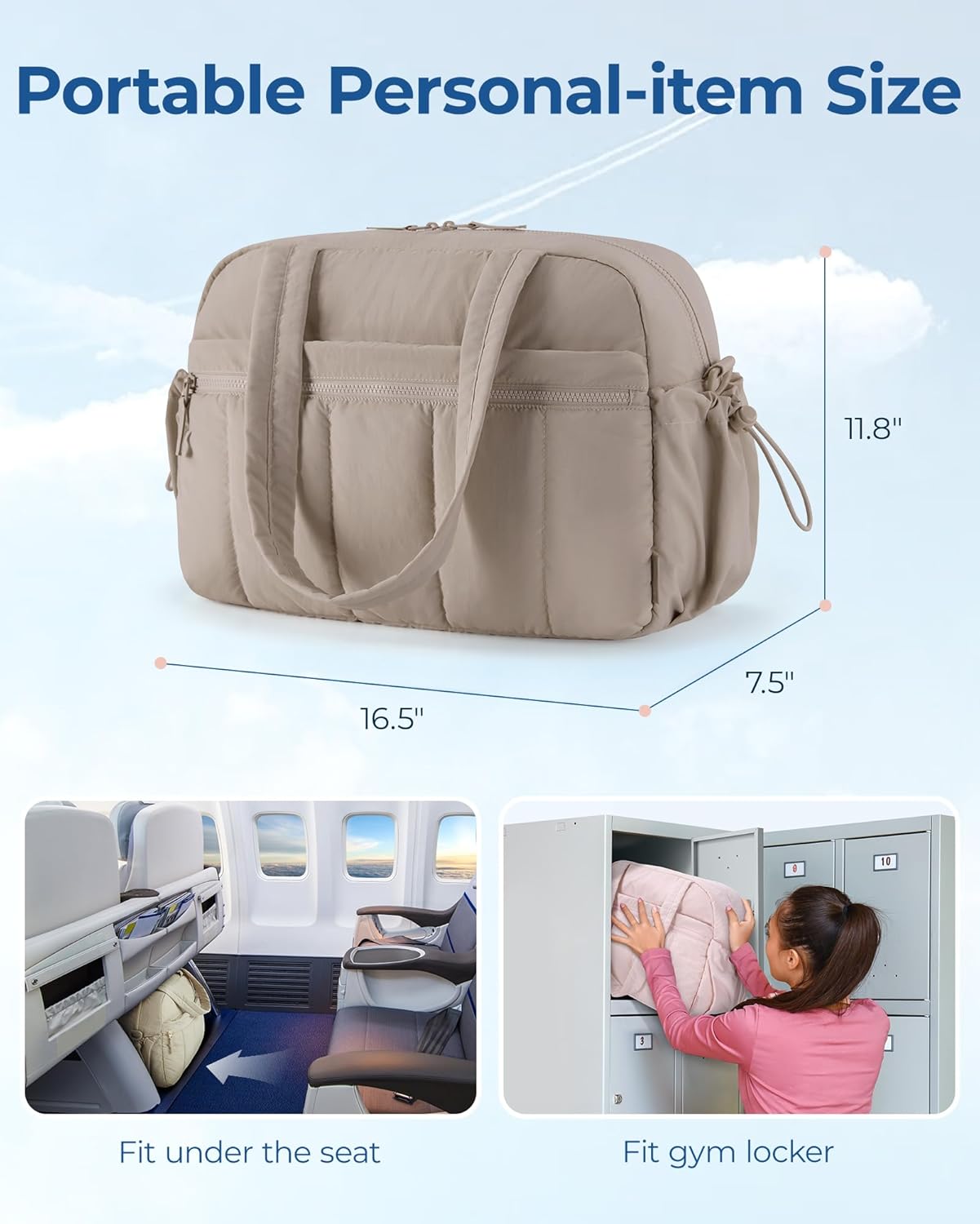 Gym Bag for Woman, 24L Carry on Travel Duffle Bag with Wet Pocket, Water Resistant Weekender Bags for Sports, Trips, Camel โ image 2