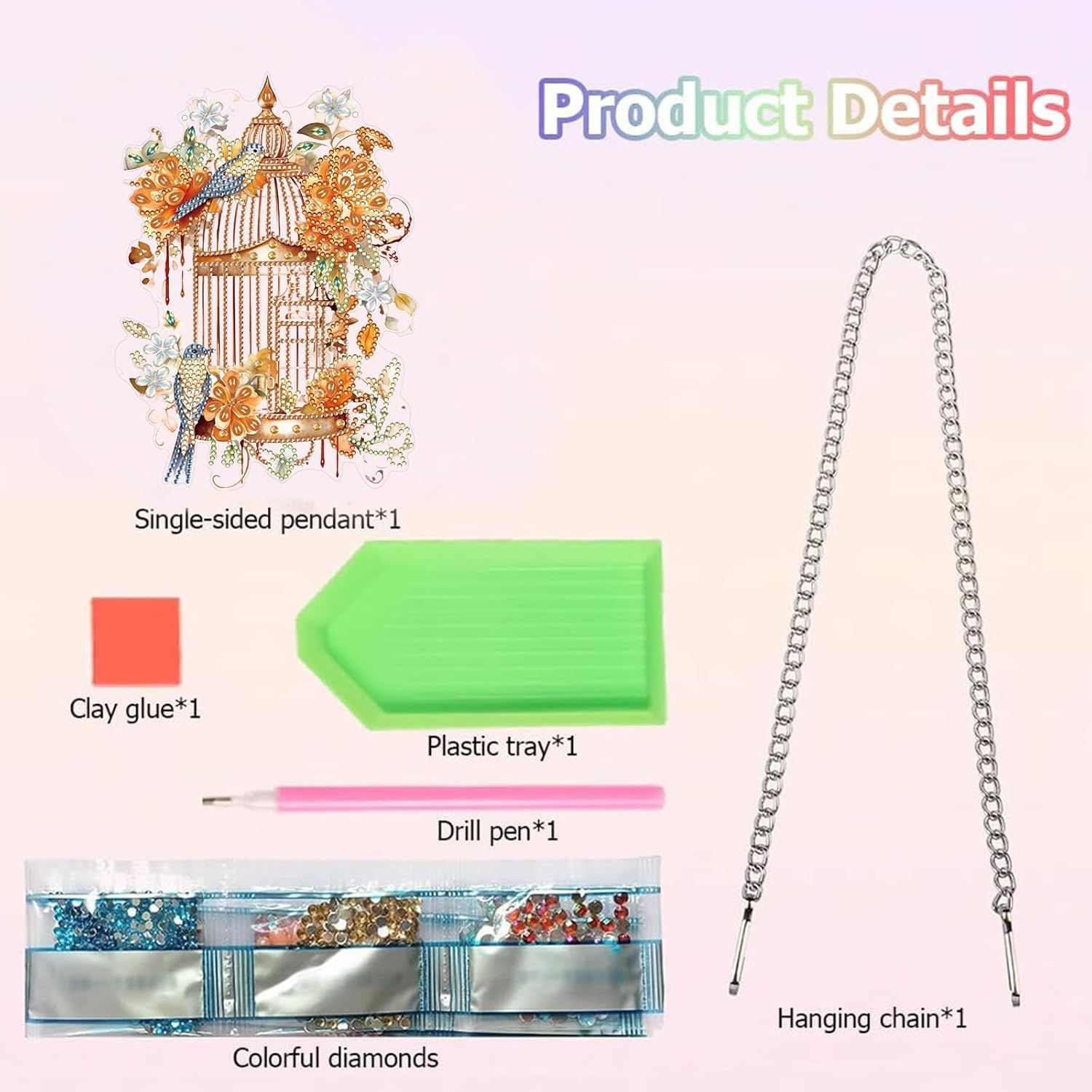 Diamond Art Painting Hanging Pendant Kit,DIY Flower Birdcage Crystal Art Hanging Sign,Diamond Window Hanging Wreath Ornament for Home Decor (365), MHL-35 — image 6