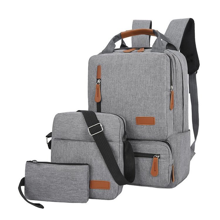 3-Piece Gray Travel Backpack Set - Stylish Multi-Functional Backpack, Shoulder Bag & Pouch for Men & Women