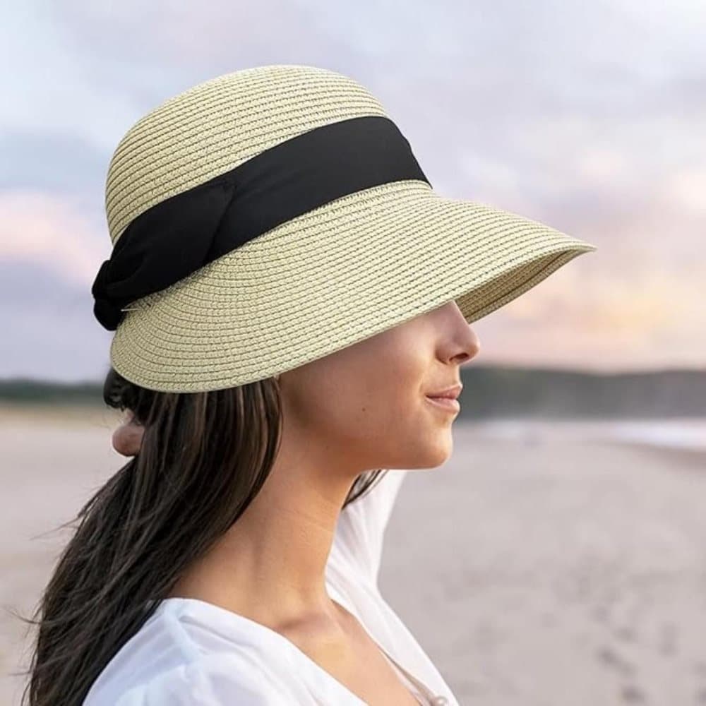 UV-protective Straw Beach Hat Wide Brim Foldable Breathable for Summer Outdoor, Beige — image 3
