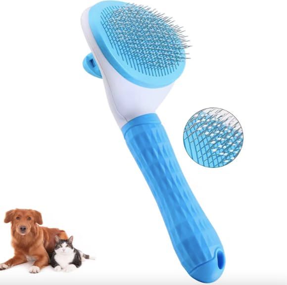 Pet Clean Hair Remover Button Stainless Steel Brushes Dogs Cat Slicker Self Cleaning Grooming Pet Comb Brush — image 2