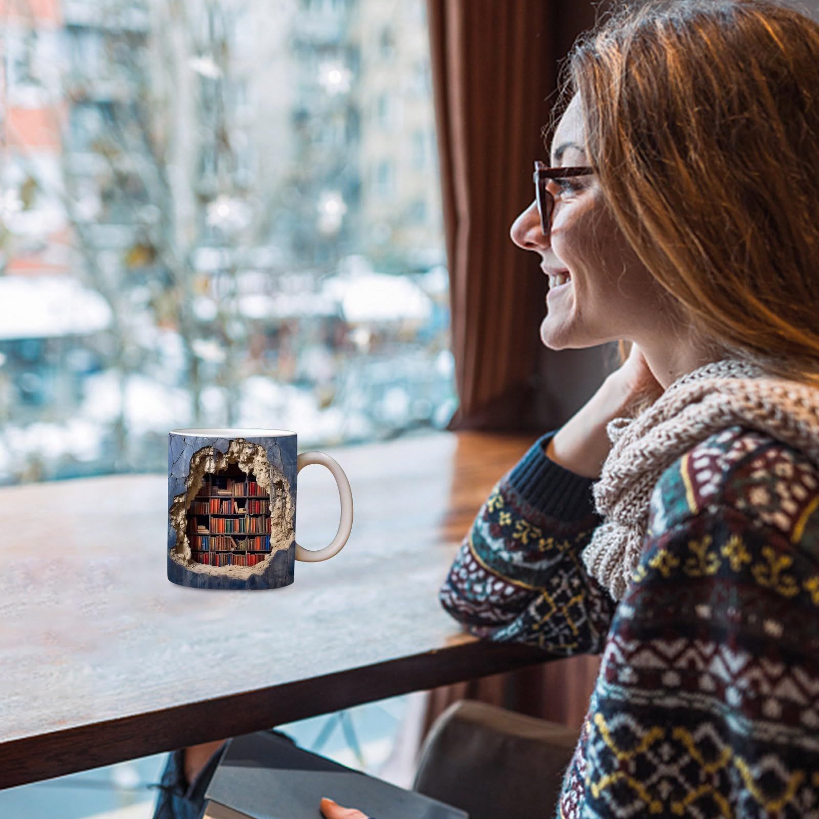 3D Bookshelf Mug - A Library Shelf Cup, Library Bookshelf Mug, Creative Space Design Multi-Purpose Ceramic Mug — image 4