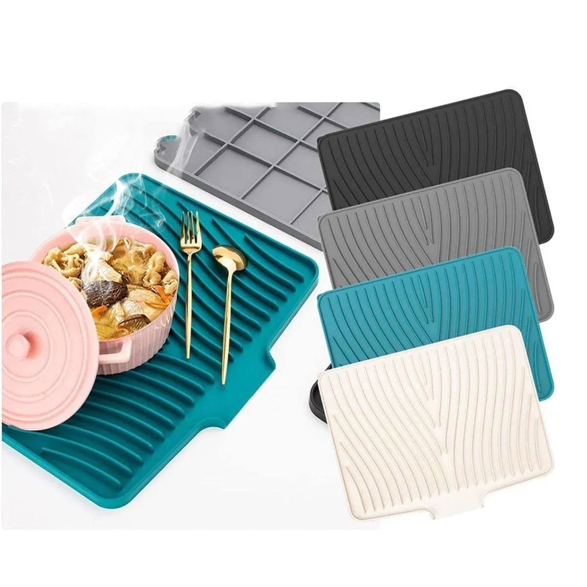 Silicone Dish Drying Mat Heat Resistant Draining Slope Pad for Kitchen Counter - Green — image 5