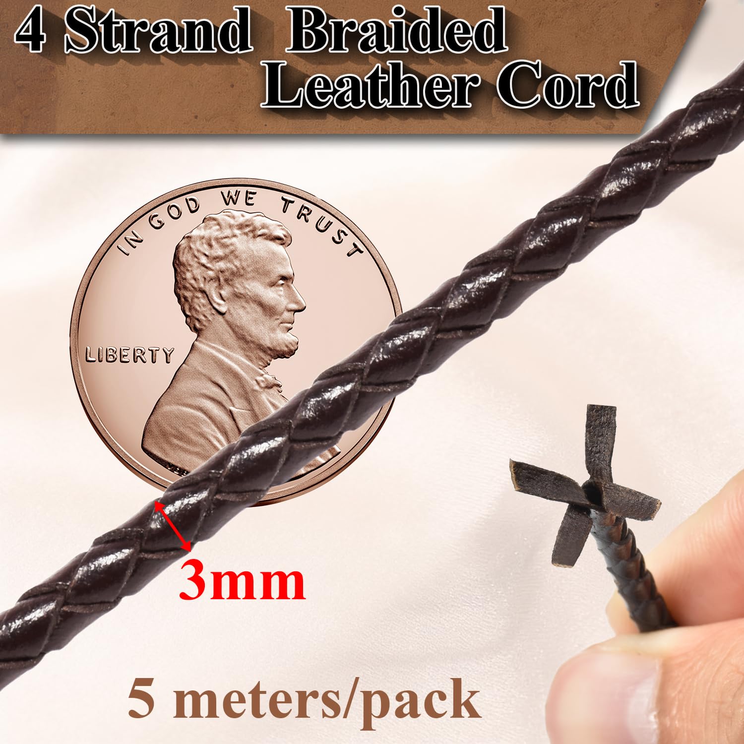 3mm 5.46yard Genuine Round Leather Cord for Jewelry Making, 0.4 mm Dia. 10 Rolls Copper Jewelry Wire 10 Beading Wire โ image 2
