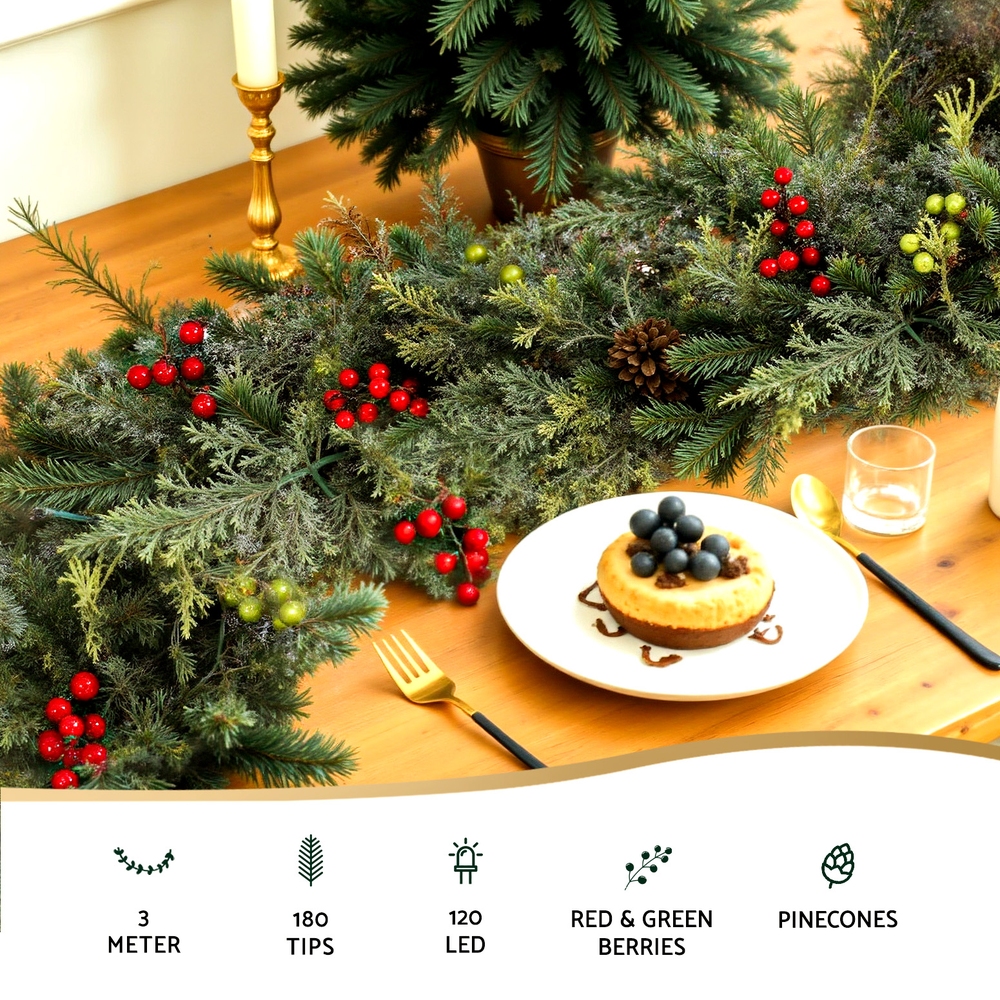 Jingle Jollys 3M Christmas Garland Pre-lit LED with Pine Cones Xmas Decor Green β image 4