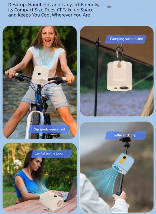 Beige High-Speed Mini Clip Fan with 360° Rotation – Portable, Rechargeable & Multi-Functional Cooling Solution — image 3