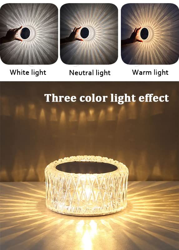 Portable Crystal LED Table Lamp, 3-Levels Brightness Desk Lamp, 3 Color Touch Control Rechargeable Lamp, Night Light, Bedside Lamp — image 2
