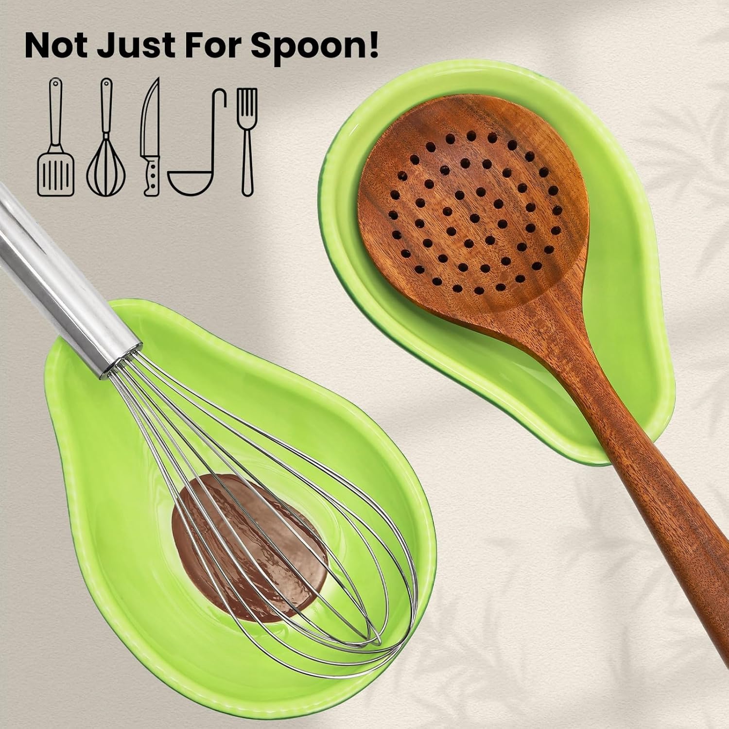 4 Pack Avocado Spoon Rest for Stove Top, 6.5 Inch Cute Ceramic Holder, Heat-Resistant Kitchen Counter Ladle Spoonrest, Large Cooking Utensil Dish Spatula — image 3