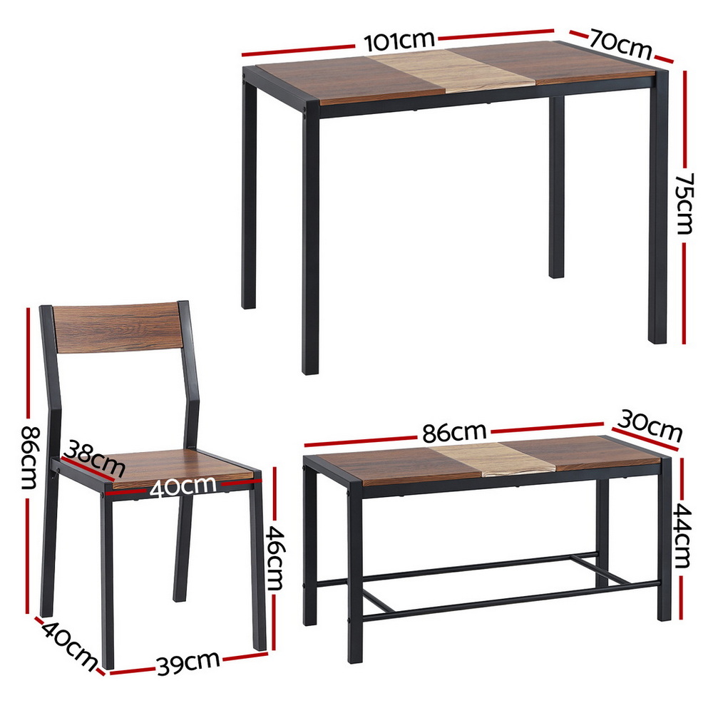 Artiss Dining Table and Chairs Set of 4 Bench Kitchen Furniture Rustic Brown — image 2