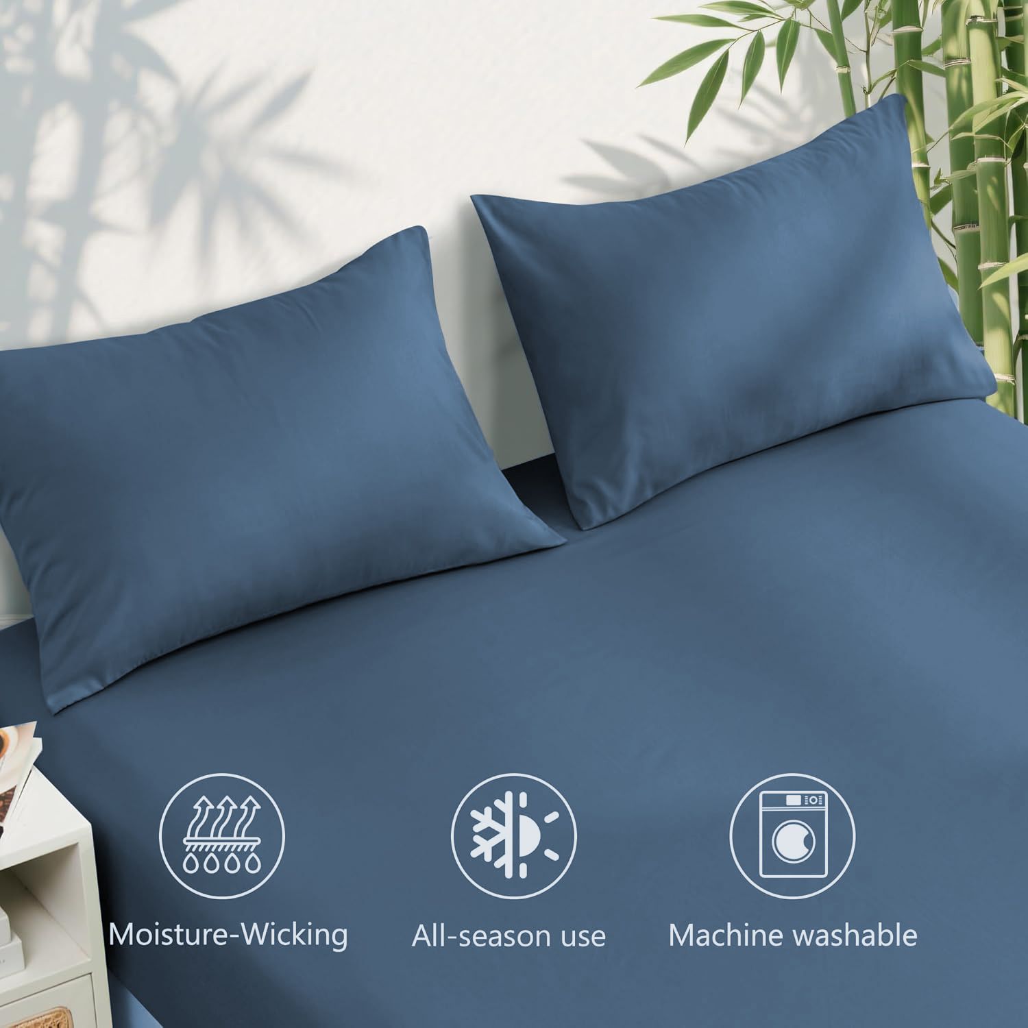 Hotel Breathable Bamboo Fitted Sheet & Pillowcase-3 Piece-Ultra Soft 2000TC Breathable Fitted Bed Sheets Set with 40 Centimetre Deep Pocket-Cooling Sheets for — image 4