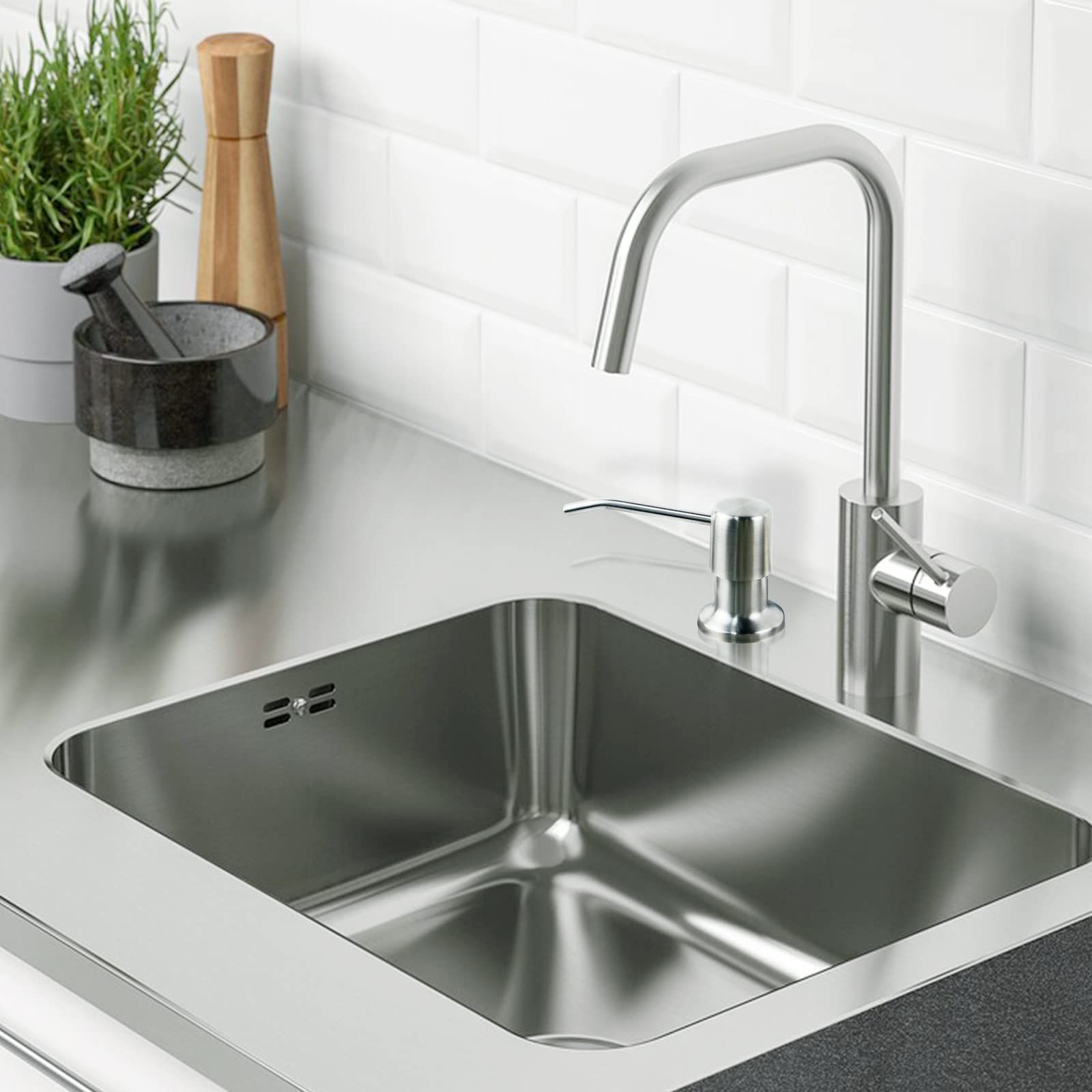 Soap Dispenser for Kitchen Sink(Brushed Nickel), Stainless Steel Countertop Dish Soap Dispenser Pump with Extension Tube kit — image 5