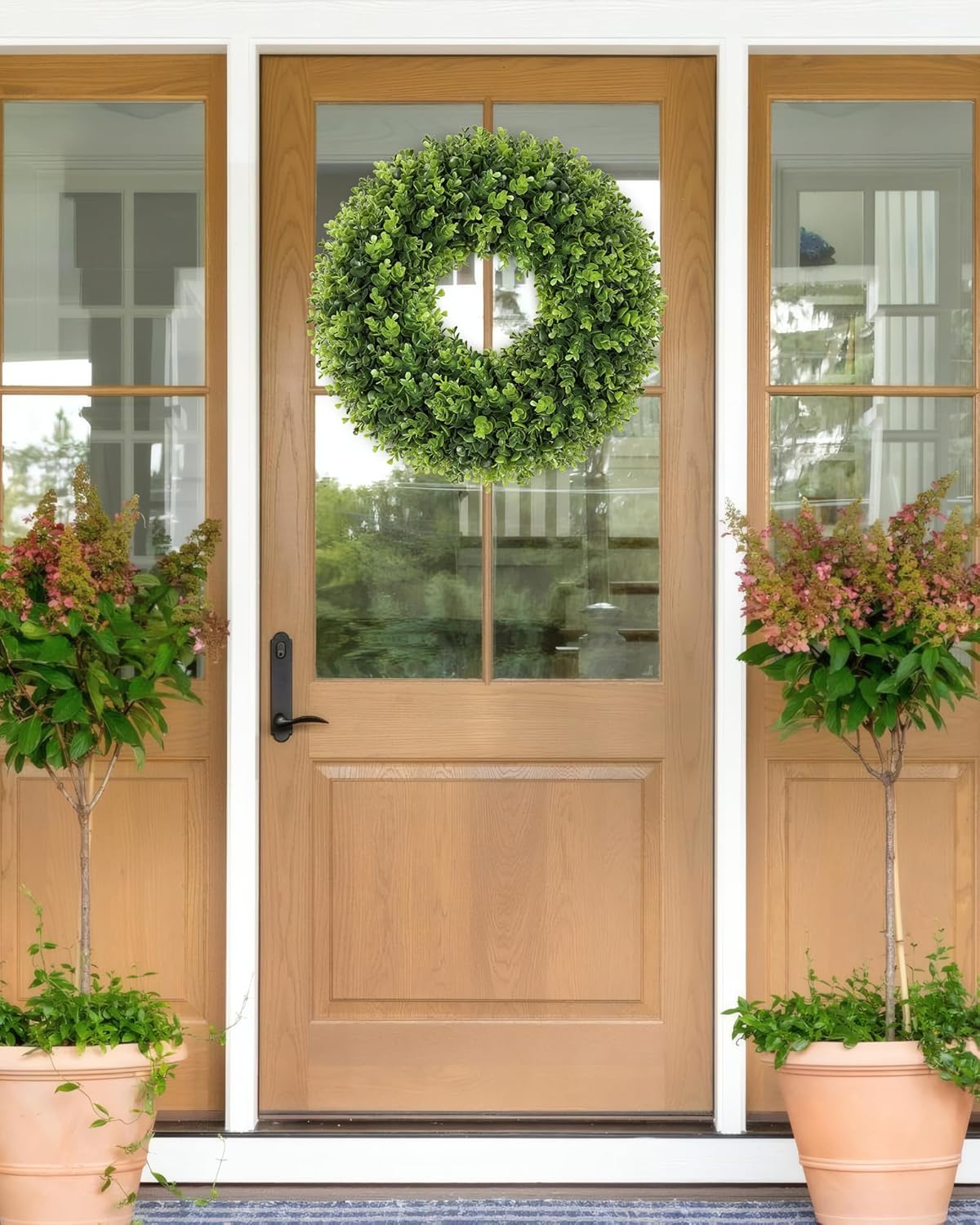 20 Inch Boxwood Front Door Wreaths, Spring and Summer Outdoor Wreath for Front Door, All Seasons Artificial Green Wreath for Farmhouse Wedding Porch Wall St — image 2