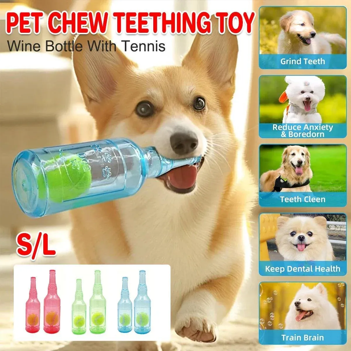 Durable Pet Teething Resistant Tennis Ball Wine Bottle Chew Toy for Dogs Play - Red-S — image 2