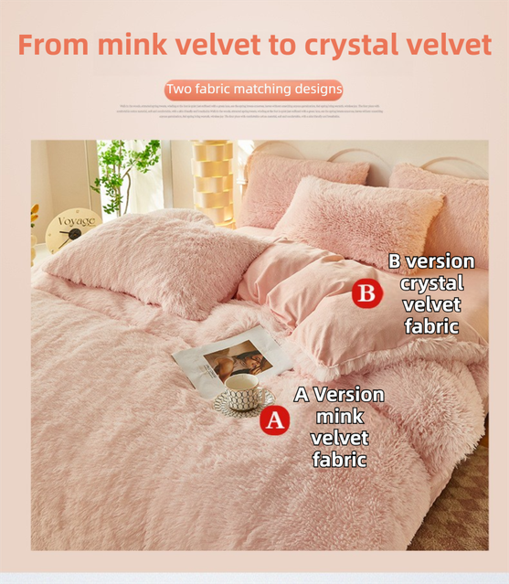 Dusty Rose Luxury Thick Plush 4 Piece Bedding Set for 1.5m & 1.8m Beds – Winter Ultra Soft Warm Bedding with Double-Sided Faux Mink Fur & Crystal Velvet — image 2