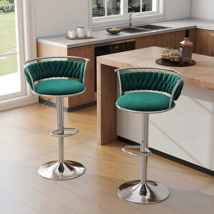 SERENITà Silver Swivel Upholstered Velvet Adjustable Height Counter Stool with Metal Frame Emerald Green (Set of 2) — image 2