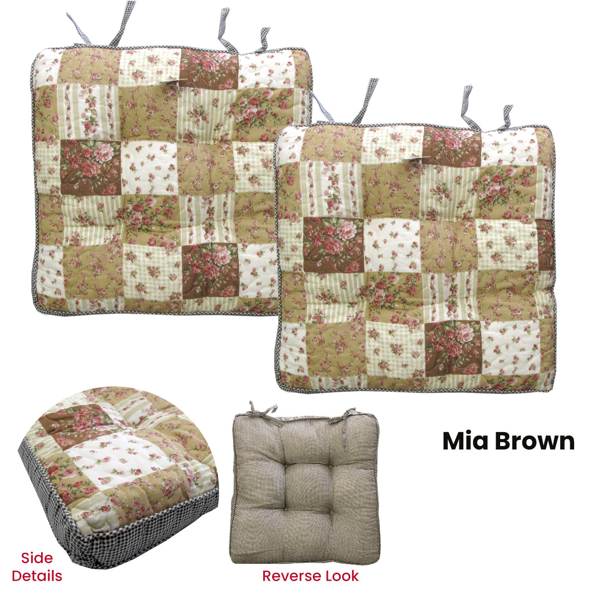 Lylac Homewares Petal Delights Set of 2 Cotton Chair Pads Mia Brown โ image 2