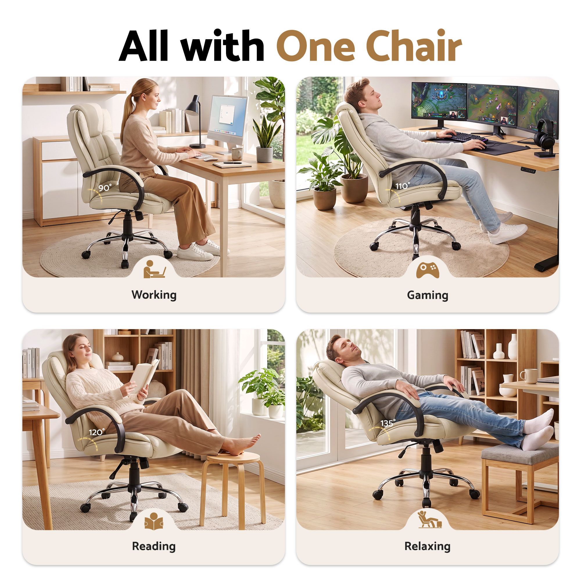 Artiss Executive Office Chair Leather Tilt Beige โ image 5
