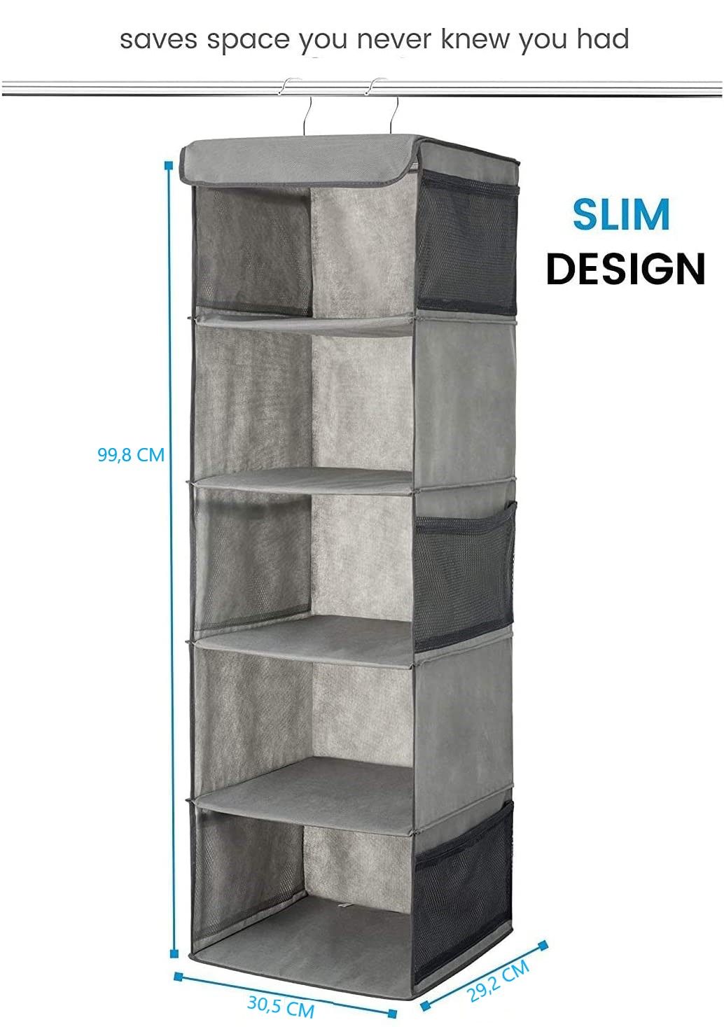2 Pack 5 Foldable Shelf Hanging Closet Organizer Space Saver with Side Accessories Pockets for Clothes Storage — image 2