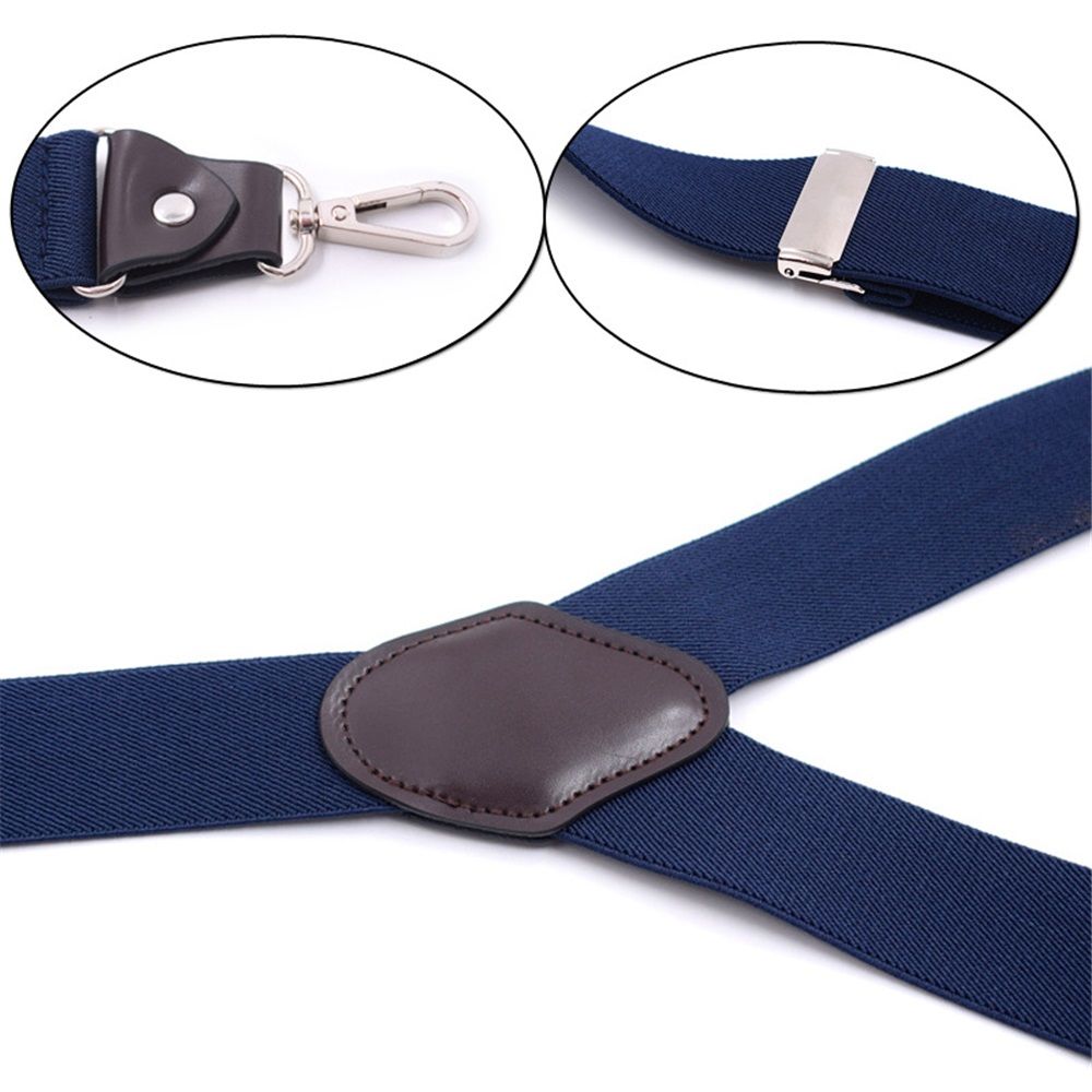 Men's Y-Back Wide 4-Clips Adjustable Suspenders,Male Vintage Casual Wedding Party Trousers Strap Husband's Gift(Dark Blue) — image 2