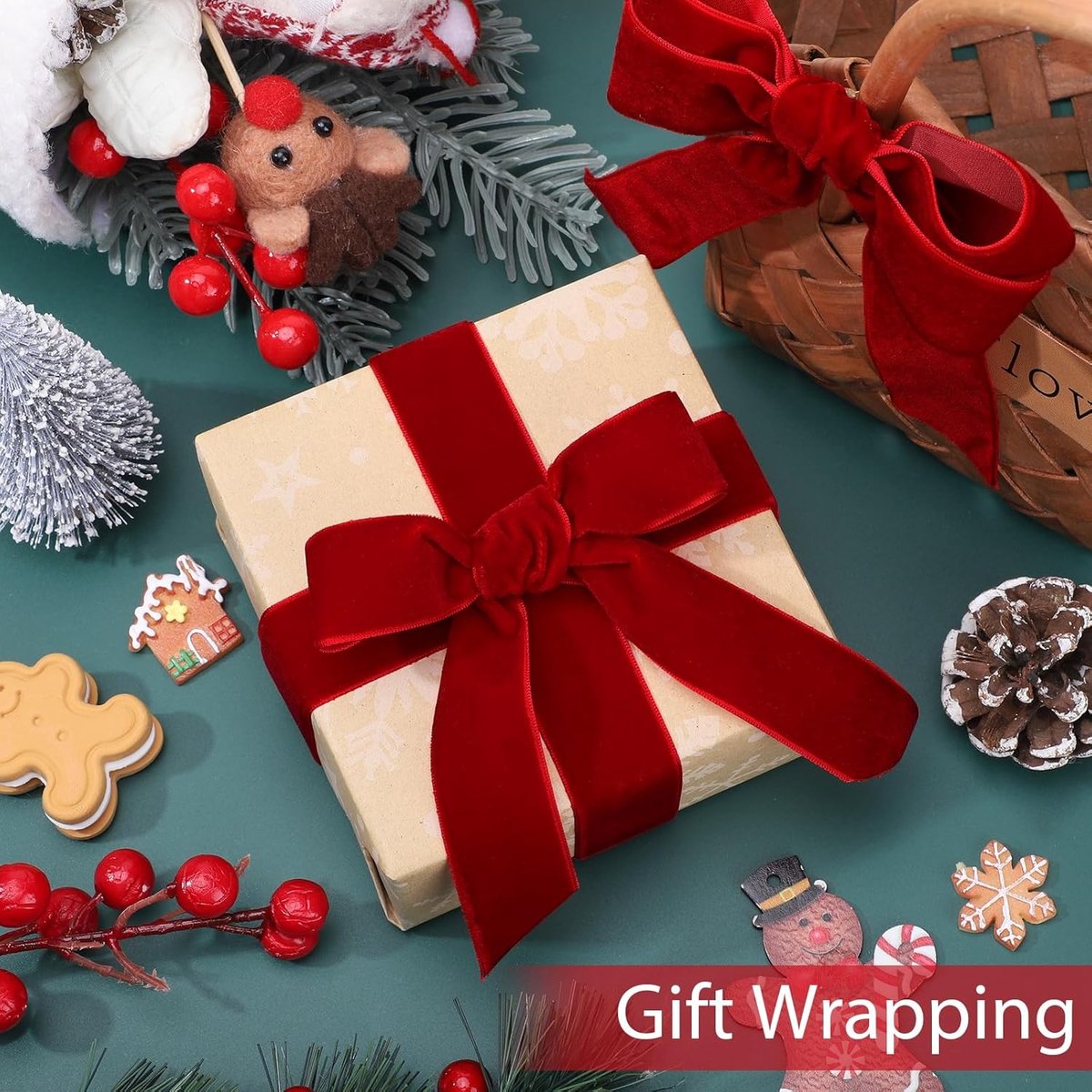 Red Velvet Ribbon – 2.5cm×22.5m, for gifts/Christmas decorations — image 5