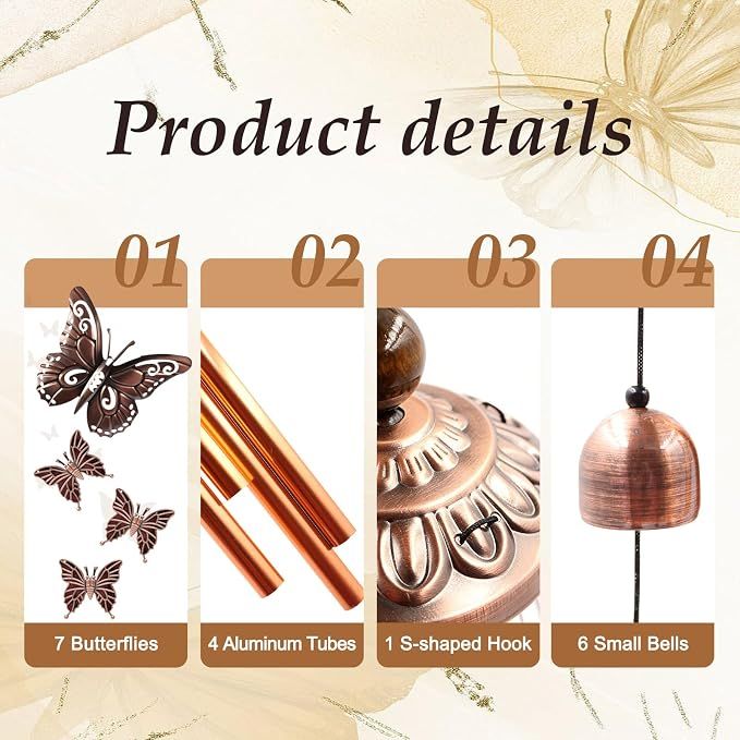 1 Piece Butterfly Wind Chime Aluminum Rose Gold — image 2
