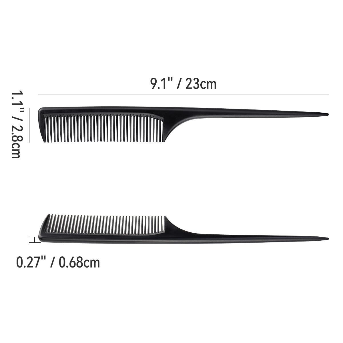 2 Pack Rat Tail Teasing Combs, Fine Tooth Hair Sectioning Combs for Root Lifting, Parting, Styling and Salon Use, Black โ image 2