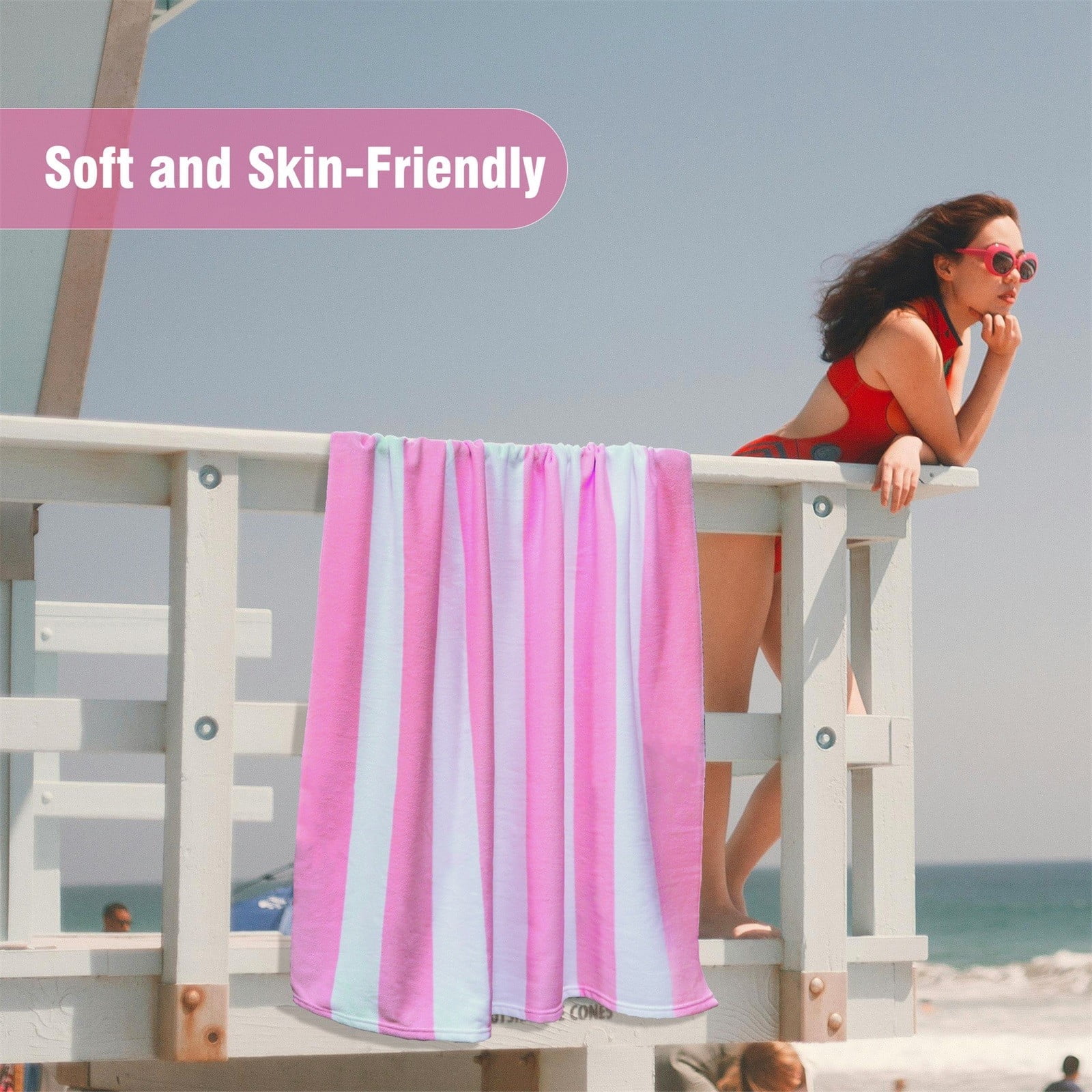 Large Beach Towels, Swimming Towel, Soft & Absorbent Oversized Sheet Made of 100% Cotton - for Swimming Pool, Home, Bath, Spa, Pink, 88.9 x 177.8 cm โ image 5