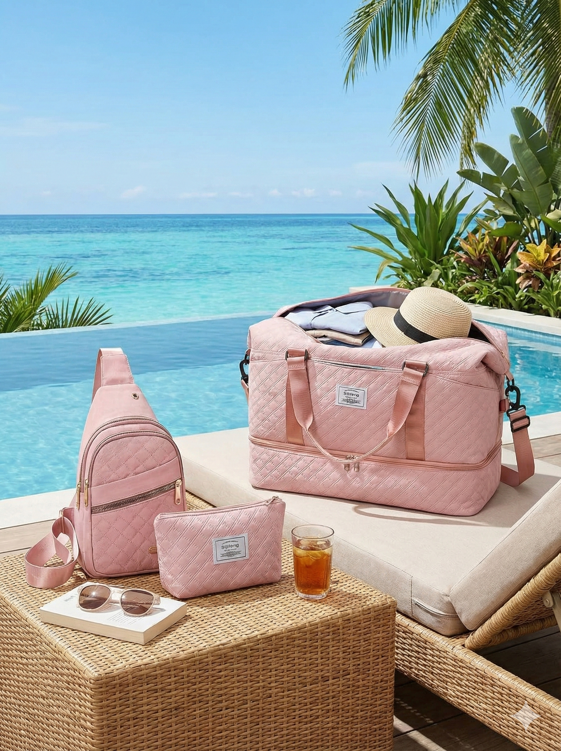 Women’s 3-Piece Travel Bag Set – Large Duffel, Crossbody Backpack & Toiletry Pouch for Gym, Maternity and Weekend Getaways (Pink) | Other Colors Available in — image 6