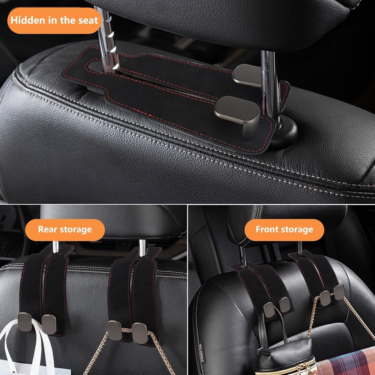 pieces - 17*4.5*8.5 cm - car headrest hooks - multifunctional leather car seat organizer - hook for the car backrest - car interior accessories - for bags โ image 3