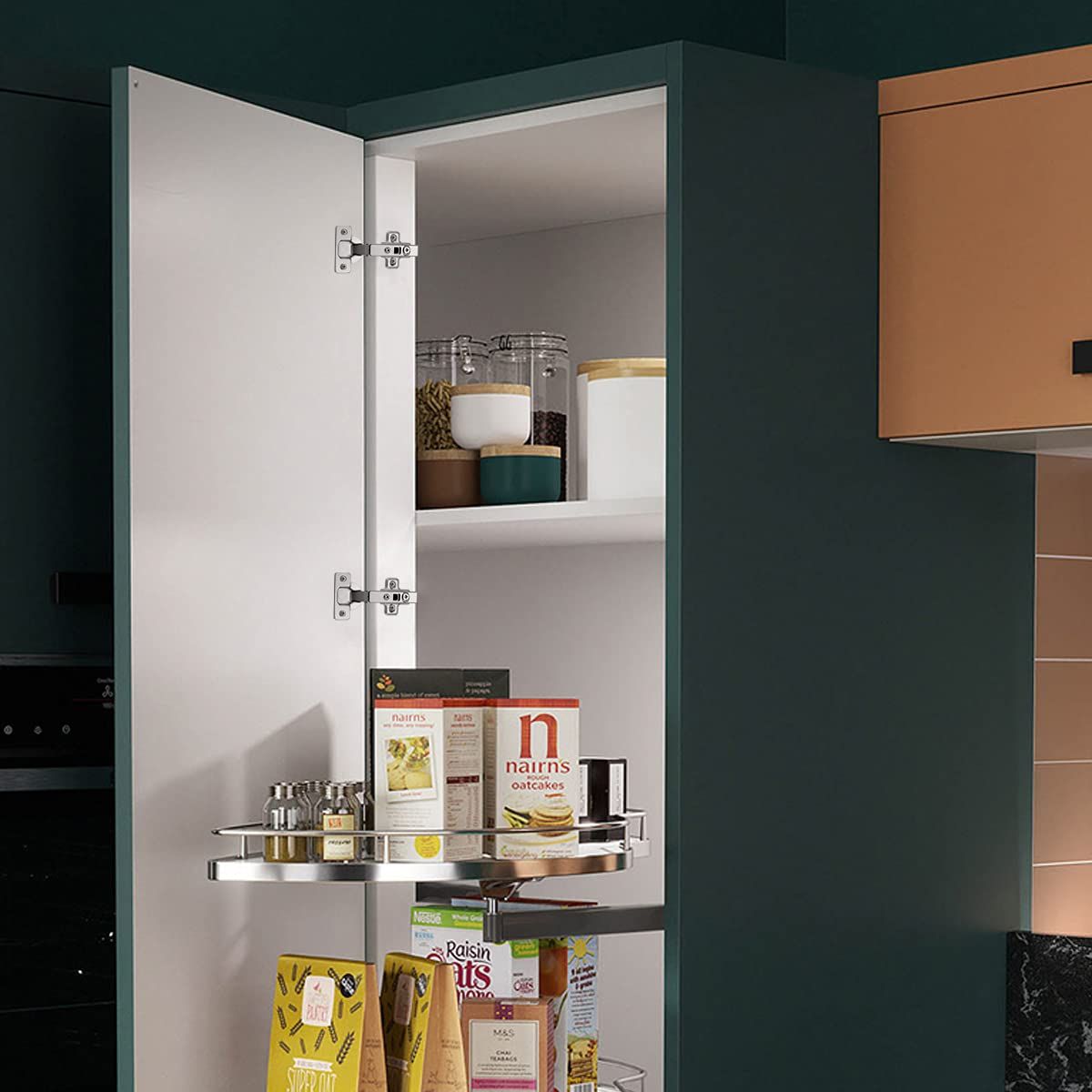Clip On Full Overlay Frameless Furniture Cabinet Door Concealed Hinges, 1 Pair(2 Pieces) Fit for cabinet without Frame — image 2
