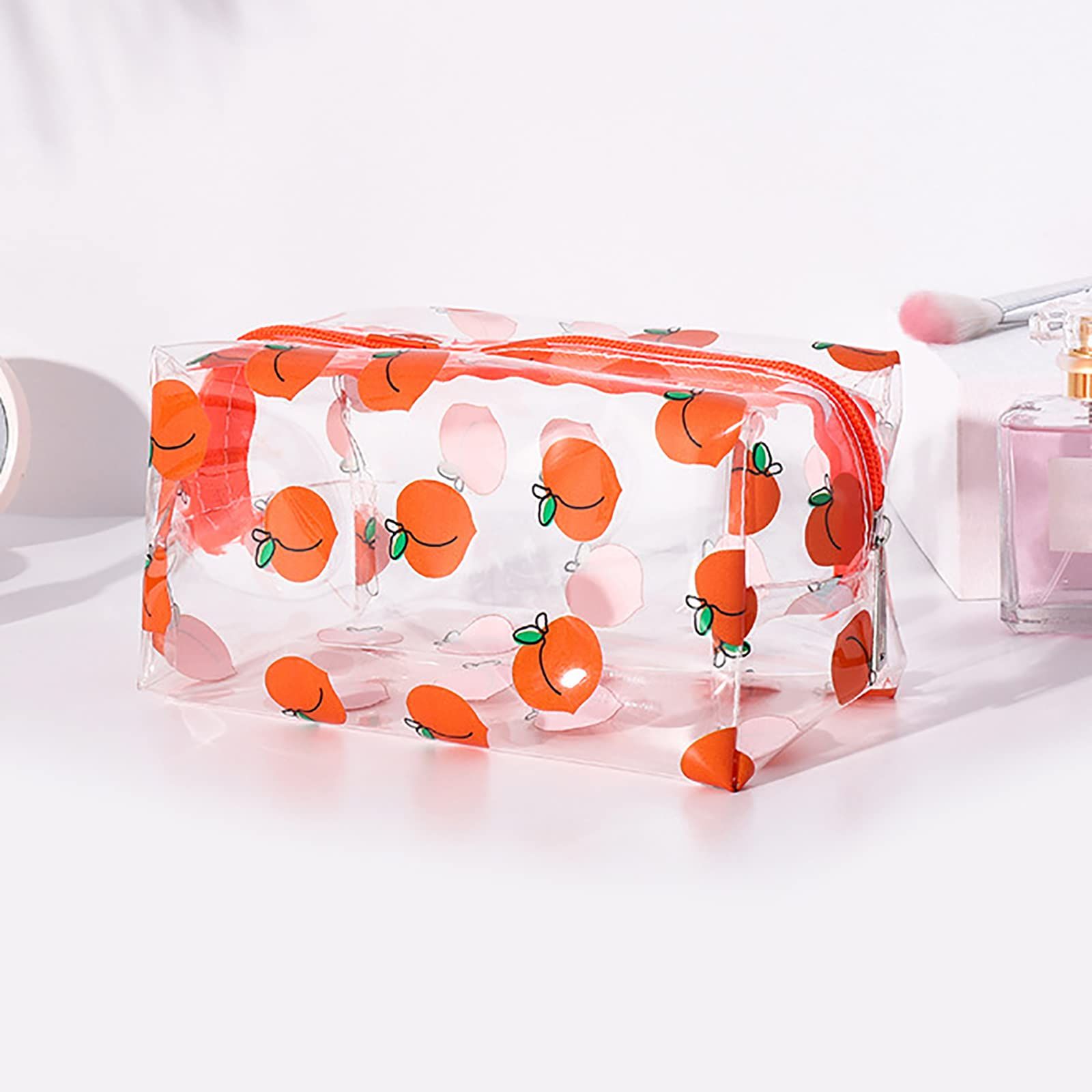 Clear Cosmetic Bags Cute Peach Fruit Transparent Makeup Bags Waterproof Portable Toiletry Organizer Women Cosmetic Pouch — image 2