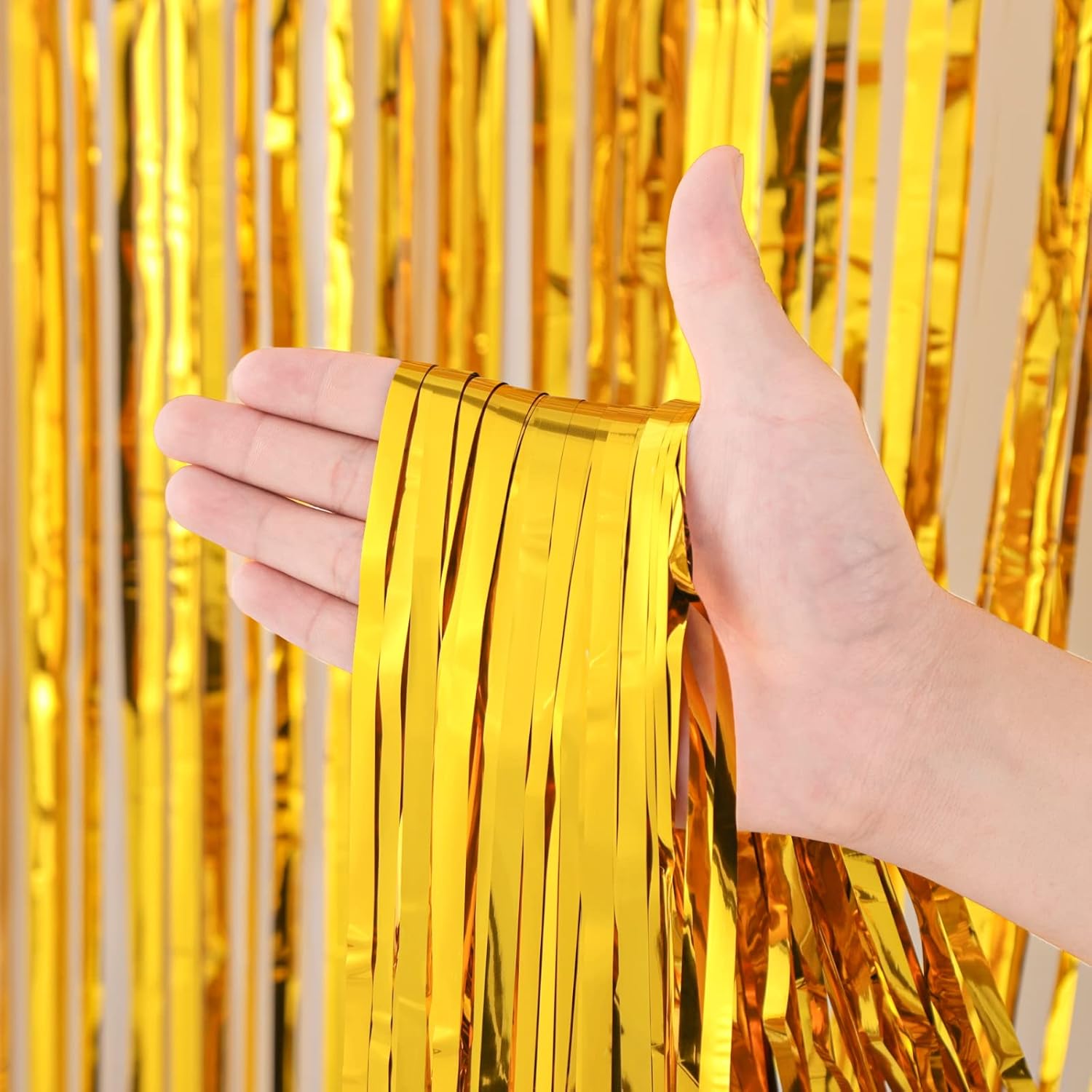 3 Pack 3.3x8.2 Feet Gold Foil Fringe Backdrop Curtains, Tinsel Streamers, for 2025 New Years Eve, Graduation, Birthday, Baby Shower, Gender Reveal, Disco Party — image 2